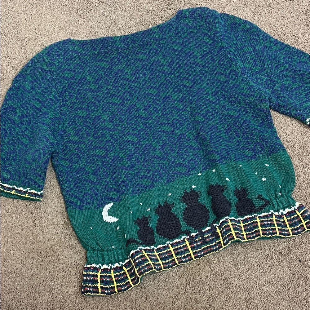 Vintage Green and Black Cat kitten Women's sweater knit top Christmas Halloween